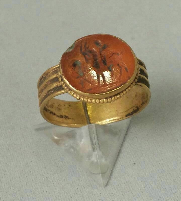 Roman Gold Ring with Carnelian Stone Intaglio